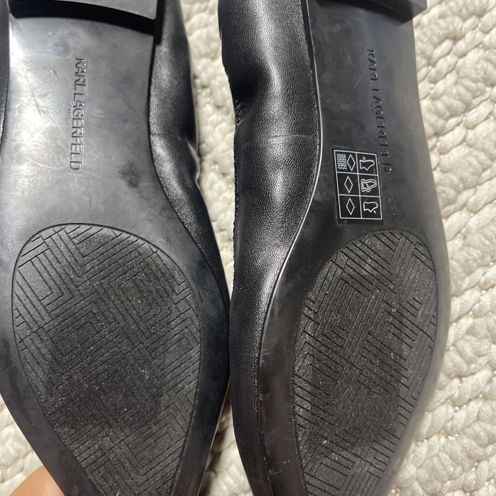 Karl Lagerfeld Paris Vinette Pointed Toe Ballet Flats Black Logo Trim US 8.5