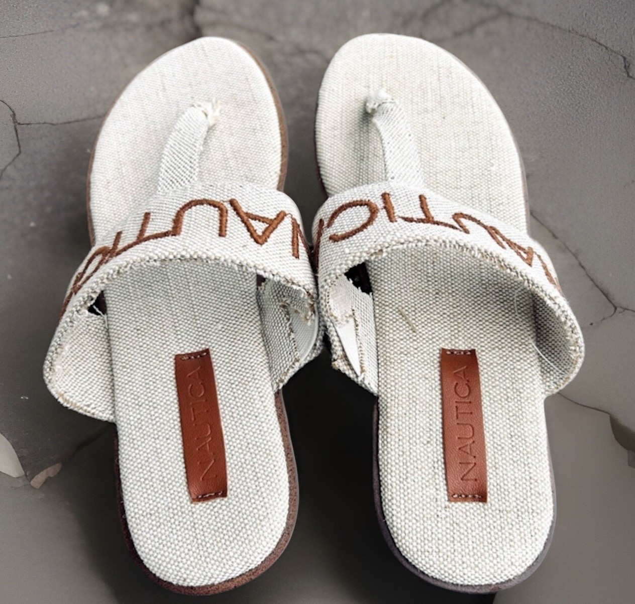 Nautica Natural Fabric Upper T-Thong Slip Resistant TPR OutSole Flat Sandals NEW