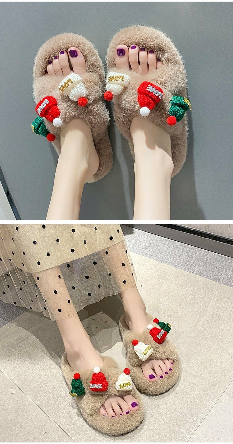 Faux Fur Slides Fuzzy Fluffy Slippers Flat Indoor Outddor Soft Sandals Open Toe