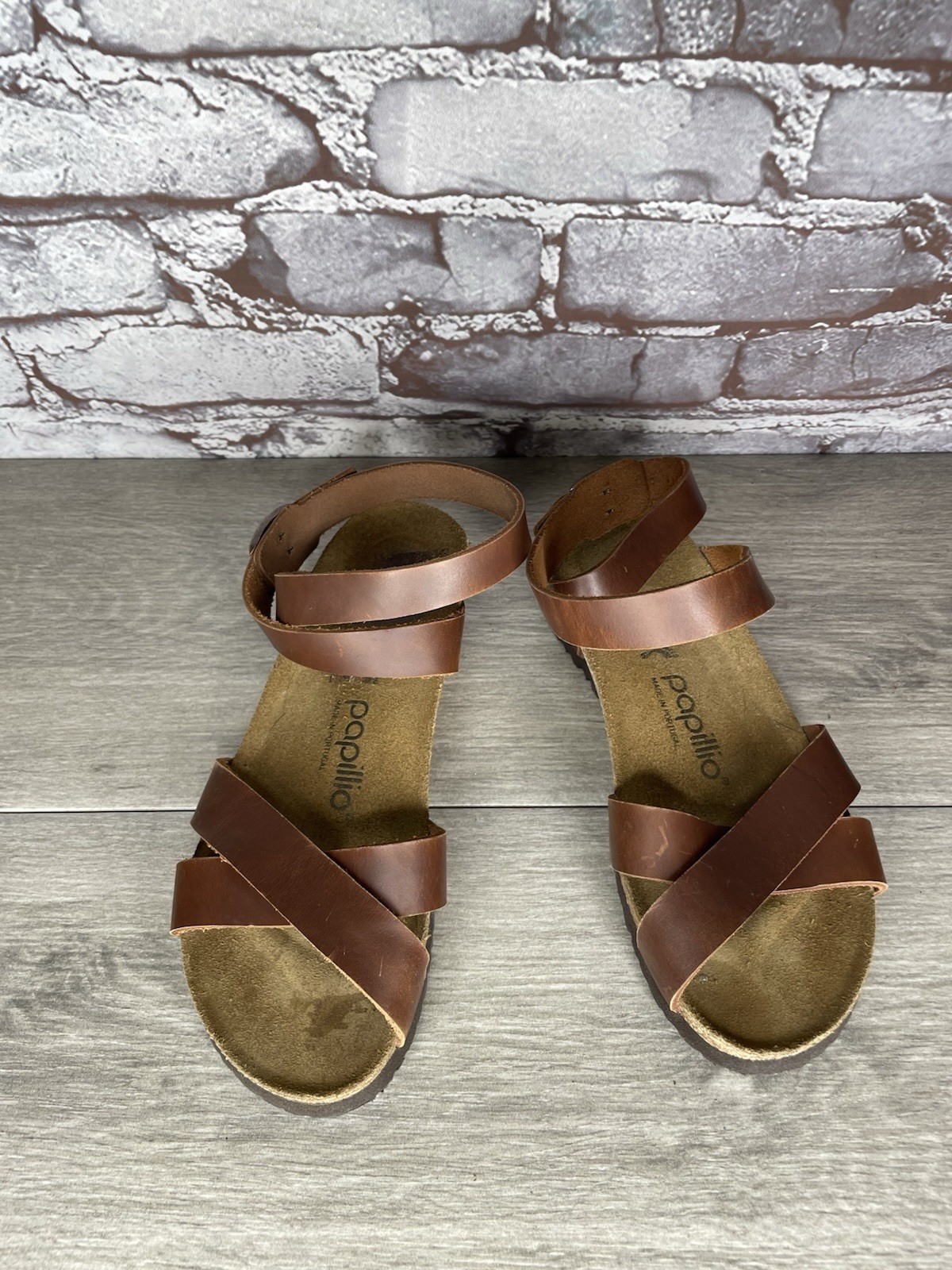 Papillio BIRKENSTOCK Lola Brown Leather Ankle Strap Sandals Women Sz 36EU/6M US
