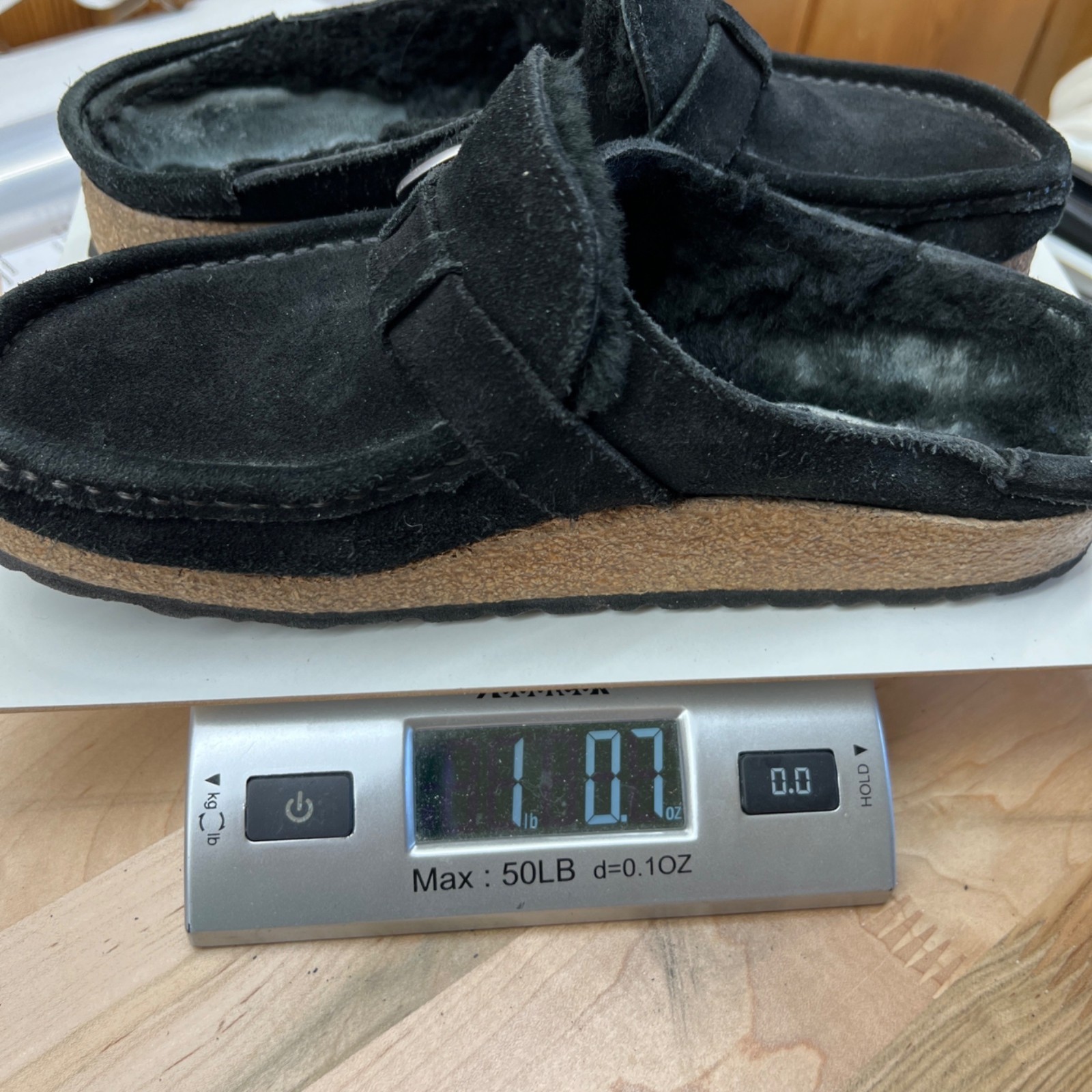 Birkenstock Buckley Shearling Clogs Black Suede Lined Slip-On Shoes Size 38 US 7