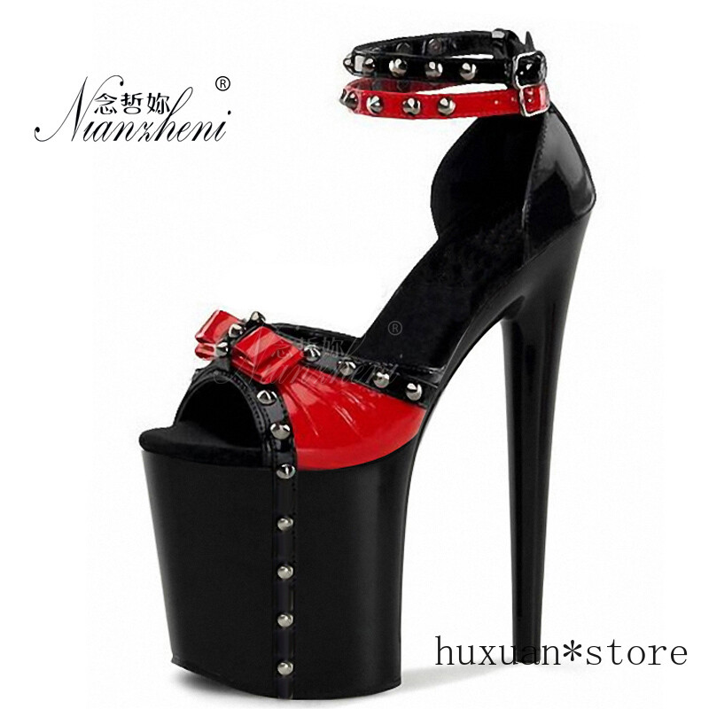Rivets High Heels Ankle Straps 15cm Ultra High Heels Sandals Sexy Large Size Men