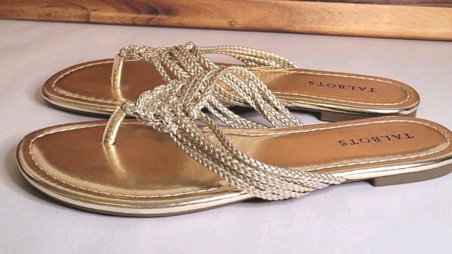 Talbots Cece Gold Metallic Braided Toe-Loop Summer Resort Sandals Women’s Size 9
