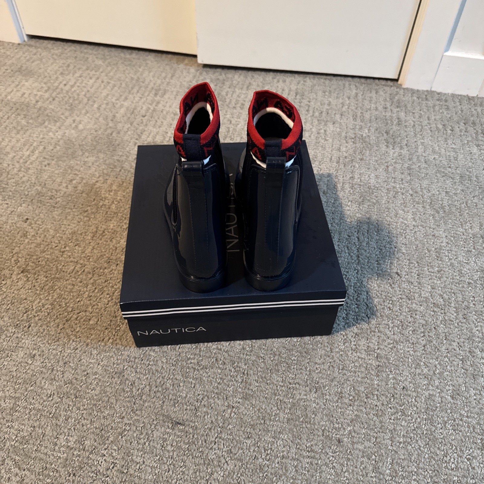 Nautica Womens (Size 7) Navy Blue Rubber Rain Boots Ankle Chelsea