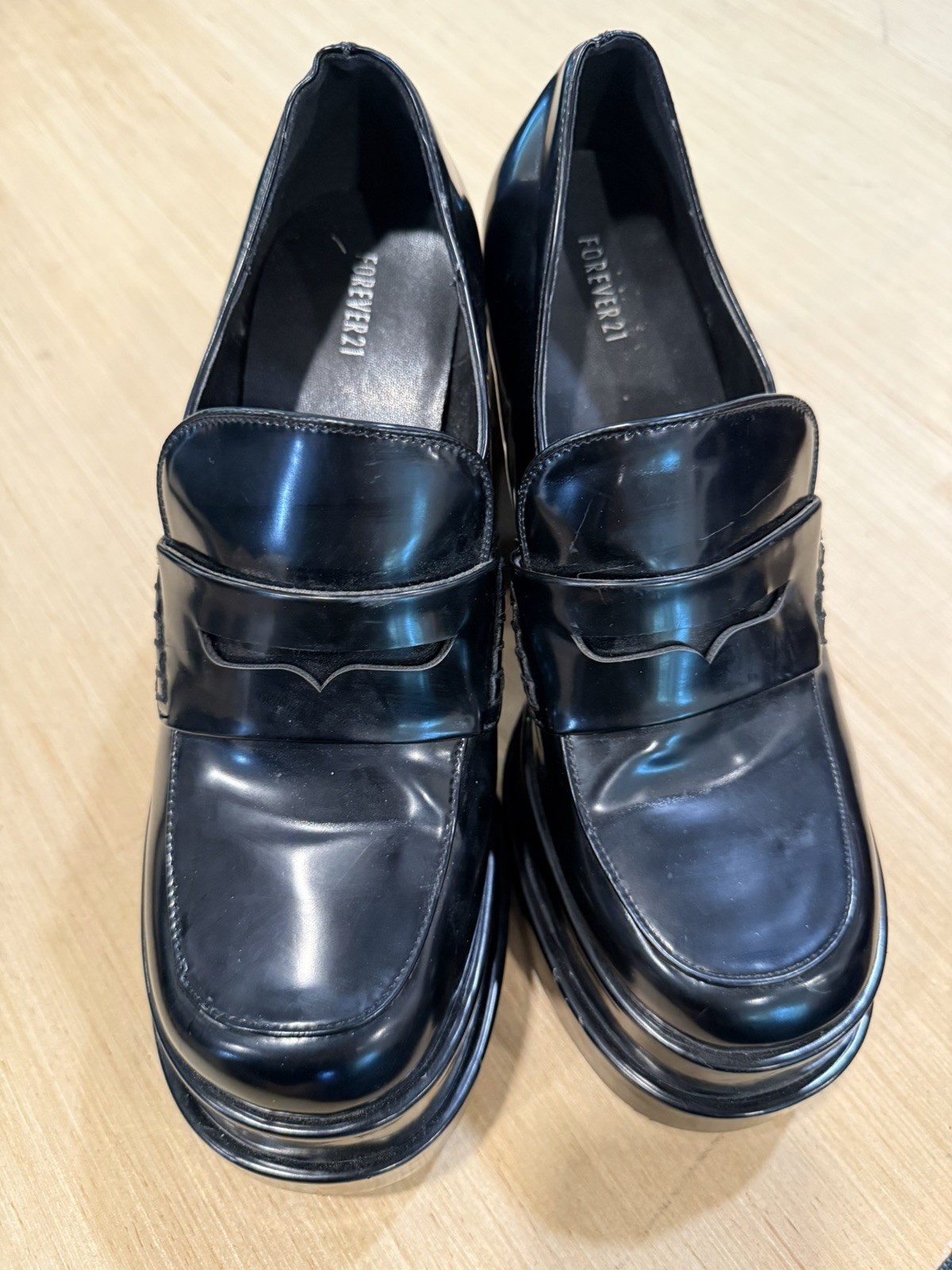 Vintage Forever 21 Black Faux Leather Platform Heels Women’s Size 10 Retro Rare