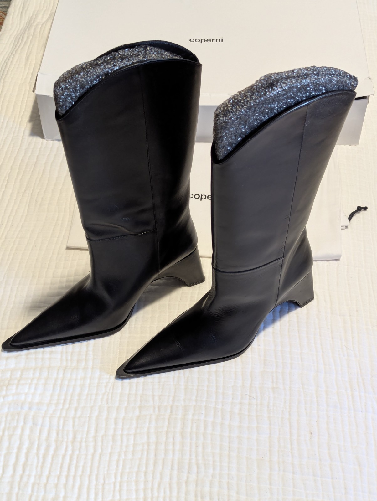 Coperni Bridge Cowboy Black Leather Boots Size EU 38 US 8
