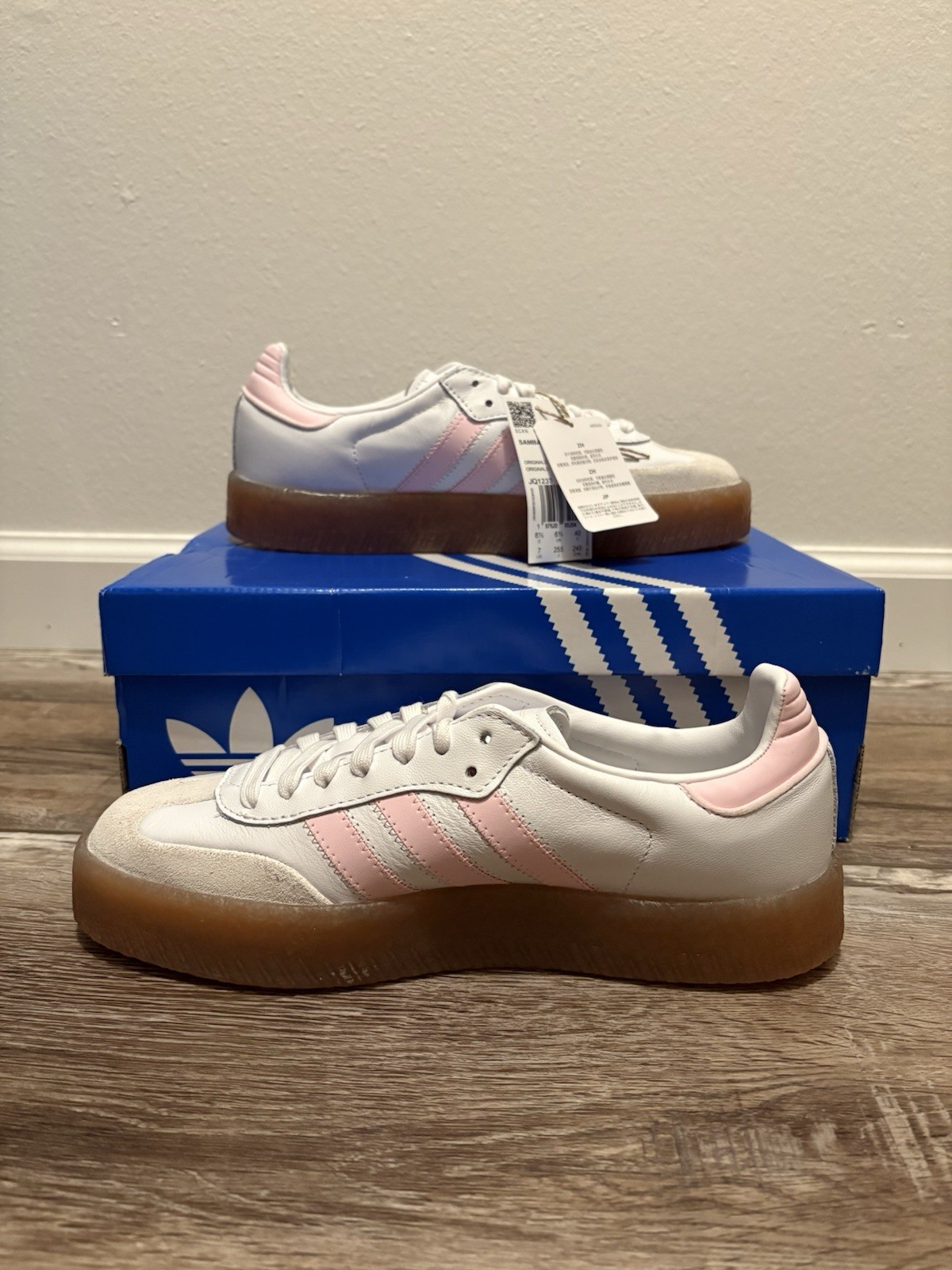 Adidas Sambae Size 7y / 8w White Pink Light Leather Gray Suede