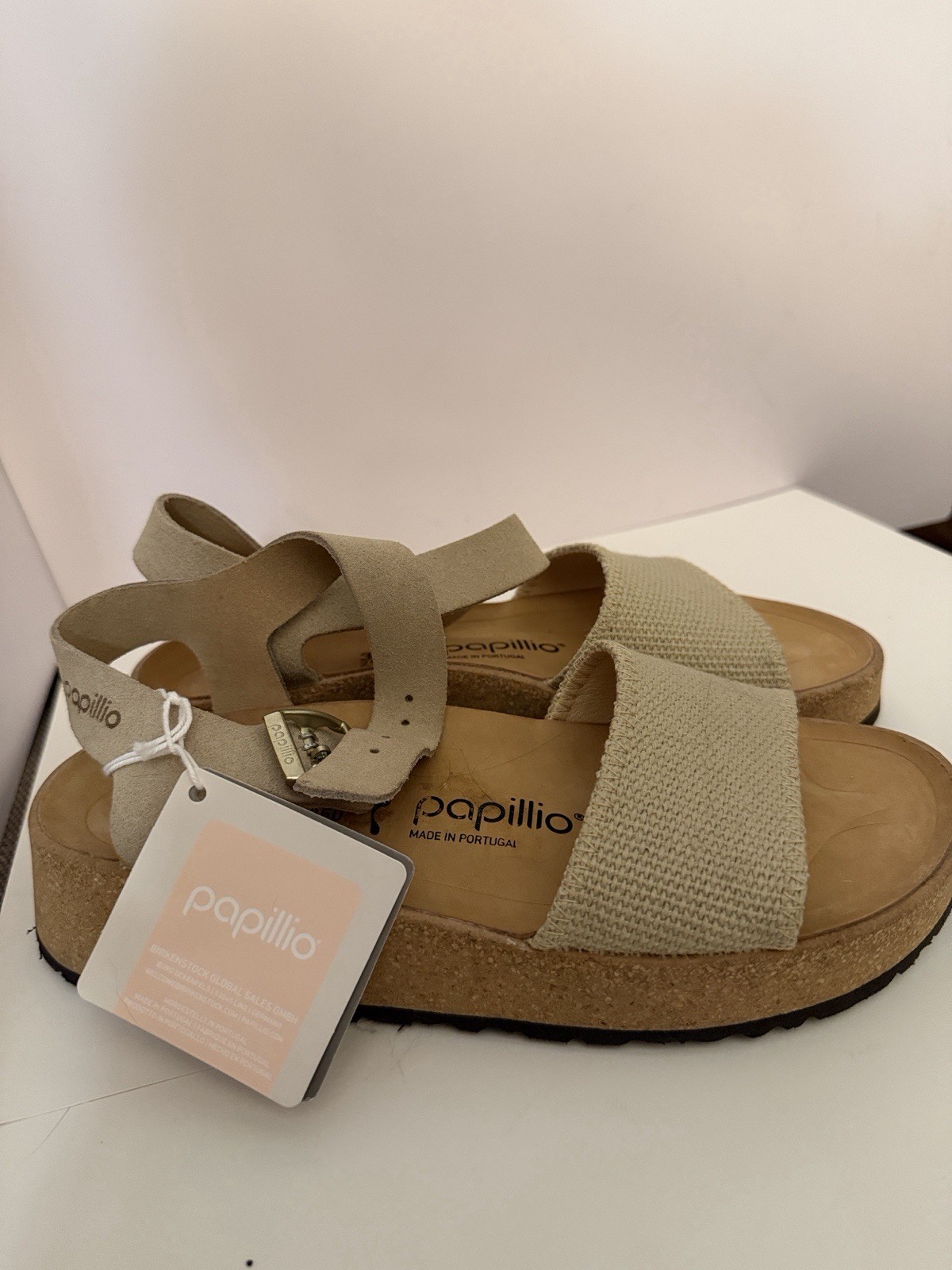 Papillio Beige Ankle Strap Buckle Wedge Strappy Sandals Women’s size 39