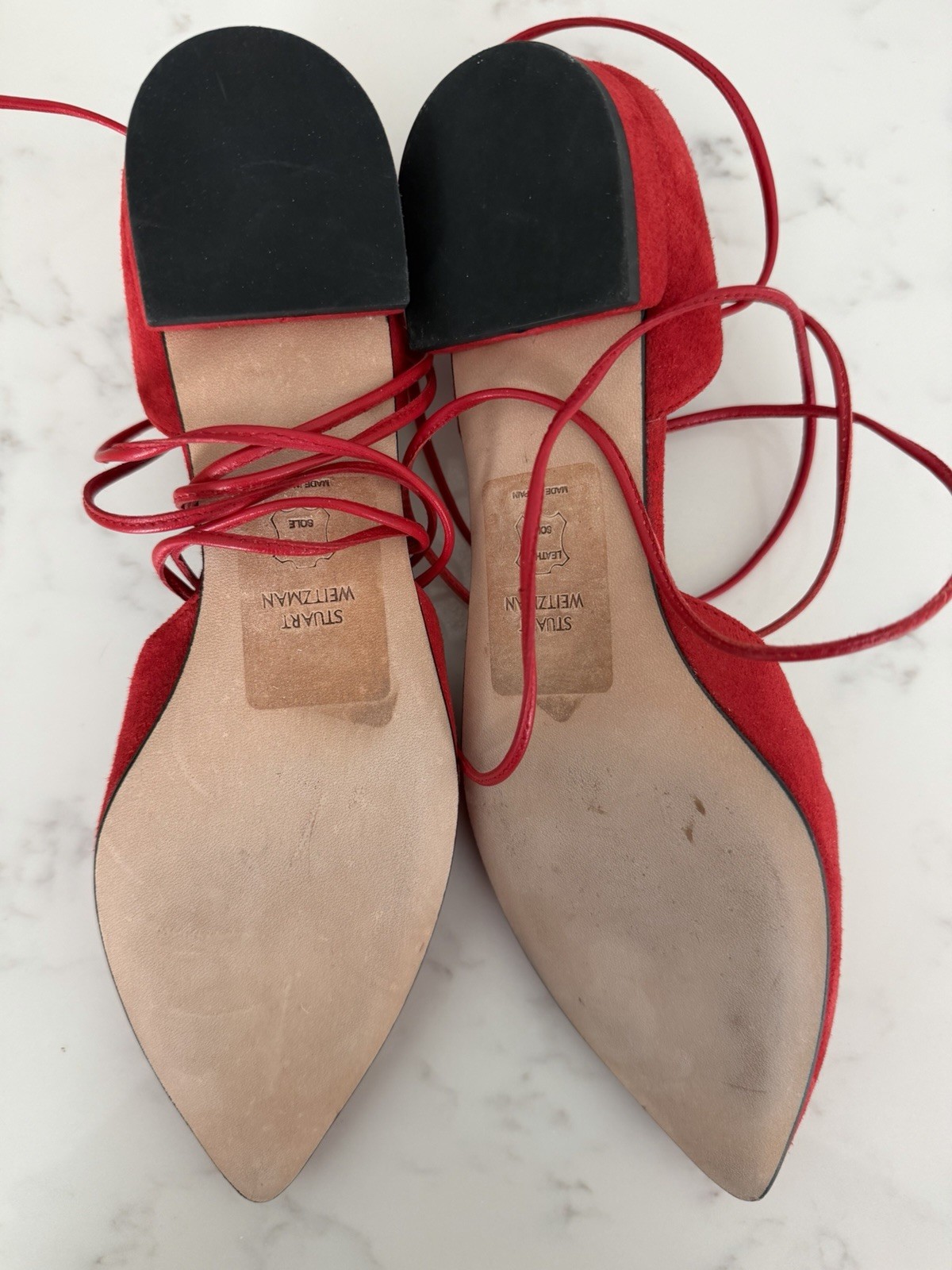 Stuart Weitzman Gilligan d’Orsay Flats in Bright Red Suede – NEW