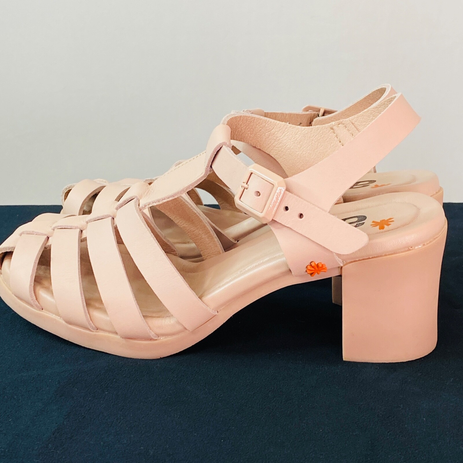 ART rose pink platform heeled sandals shoes, light nude genuine leather blush 39