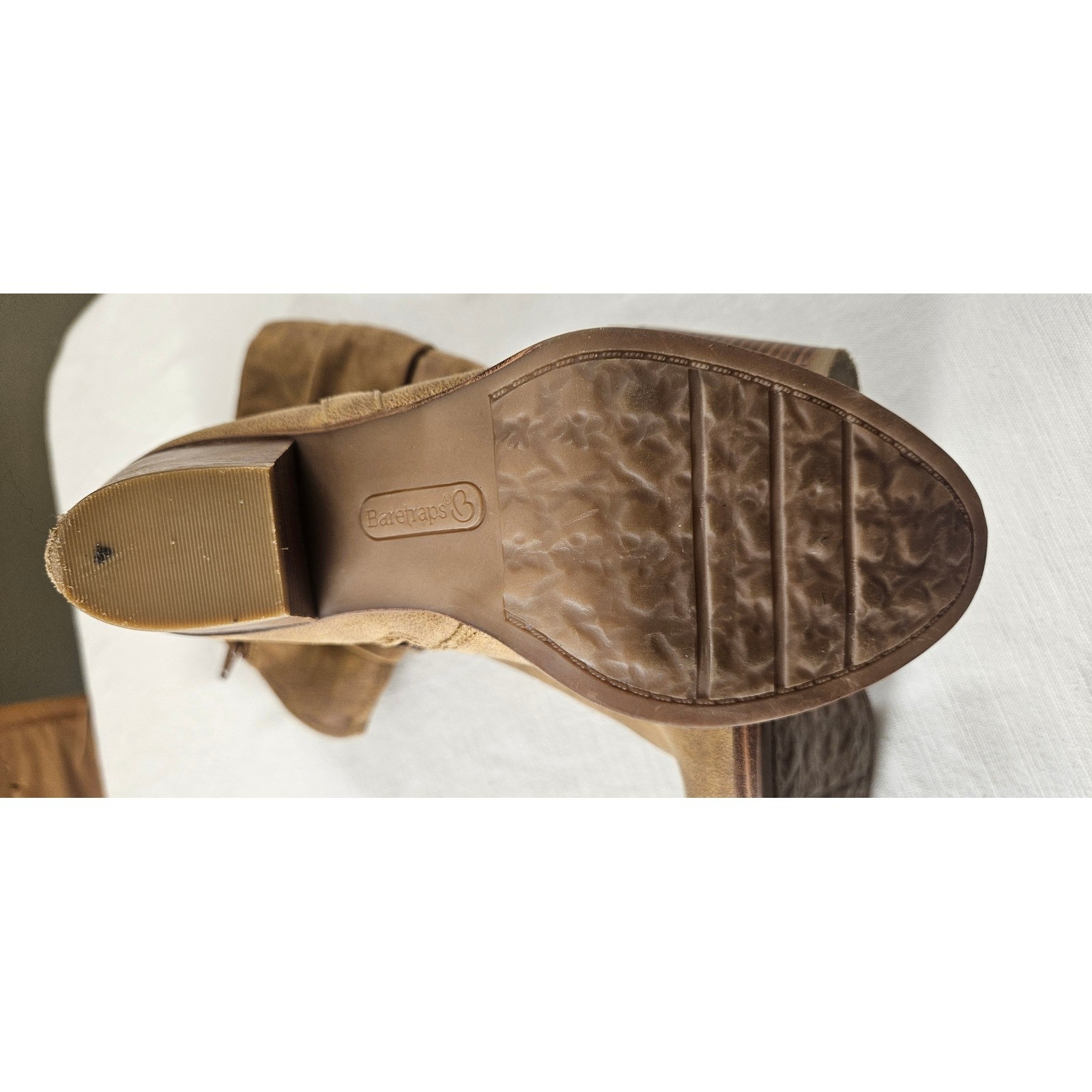 Baretraps Cheyenne Tan Brown Slouchy Mid Calf Buckle Block Heel Boots Womens 6M