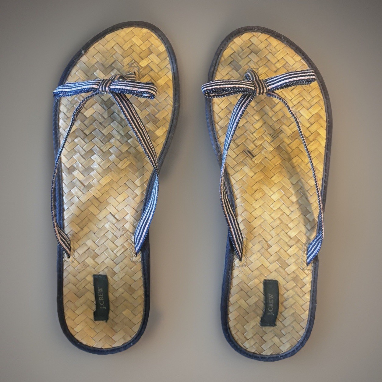 J. Crew Red White Blue Ribbon Bow Basket Weave Insole Flip Flop Sandals Sz 8
