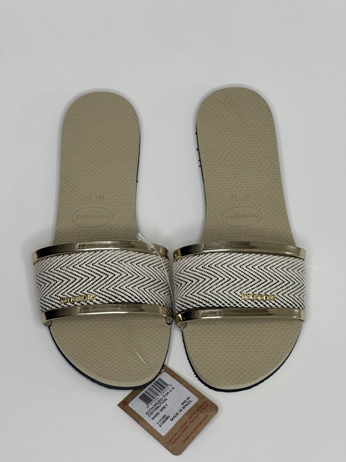 Havaianas Women’s Sand Grey Gold Slides Sz 11/12W Euro 41-42 NWT