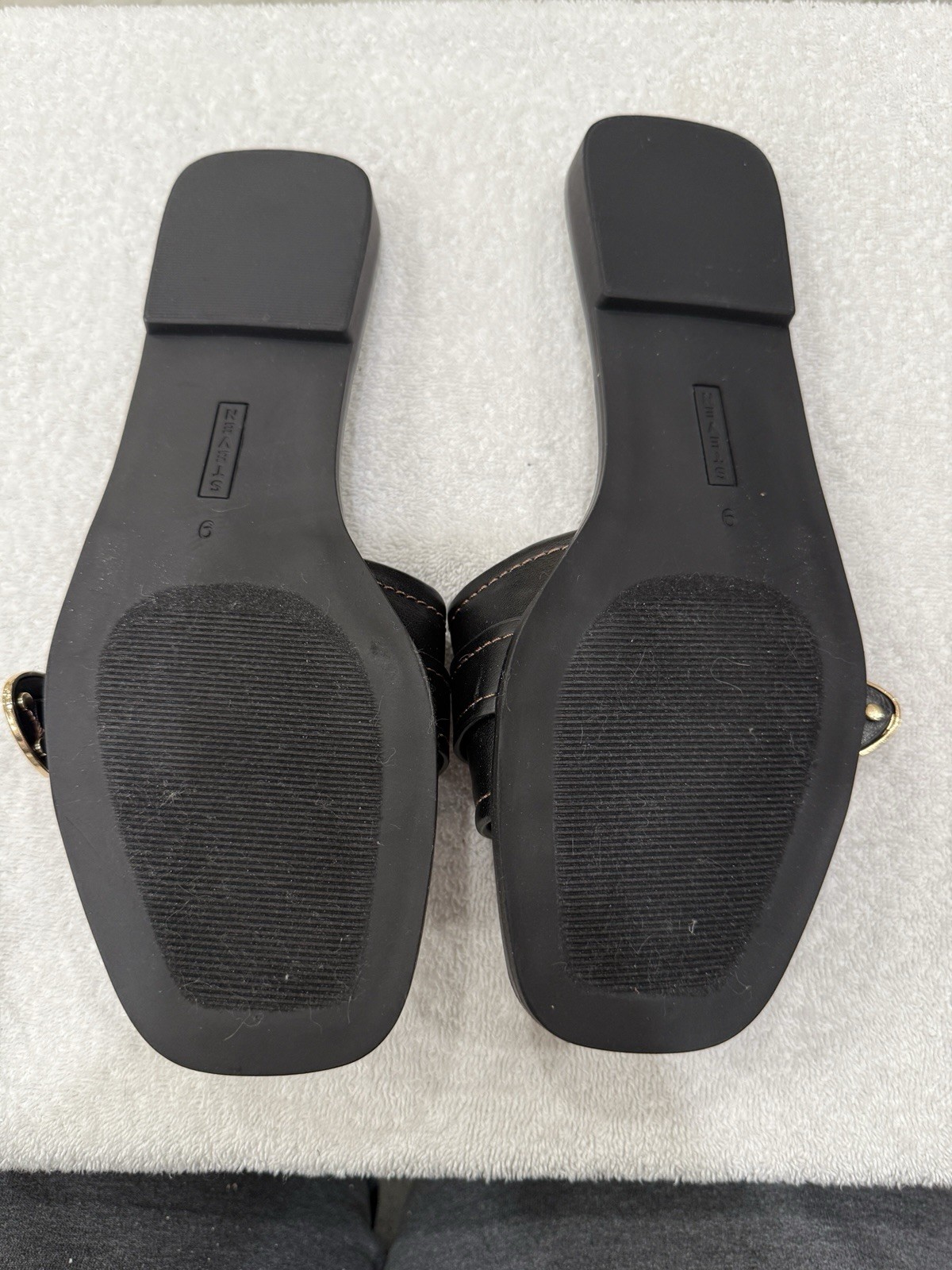 Steven New York Black Slide Sandals Gold Buckle Adjustable Women’s US Size 9