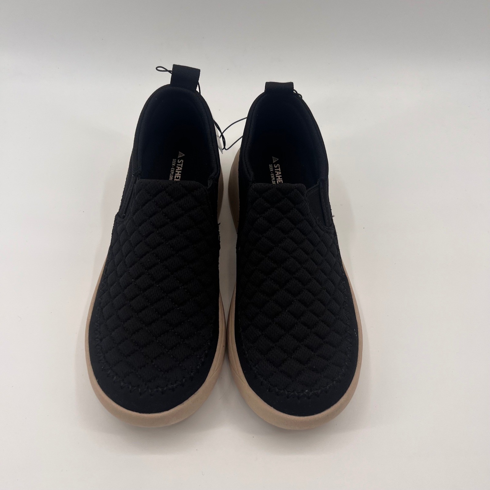 Staheekum Quilted Slip On Sneakers Black Tan Mesh C91239928B Womens 9 NEW