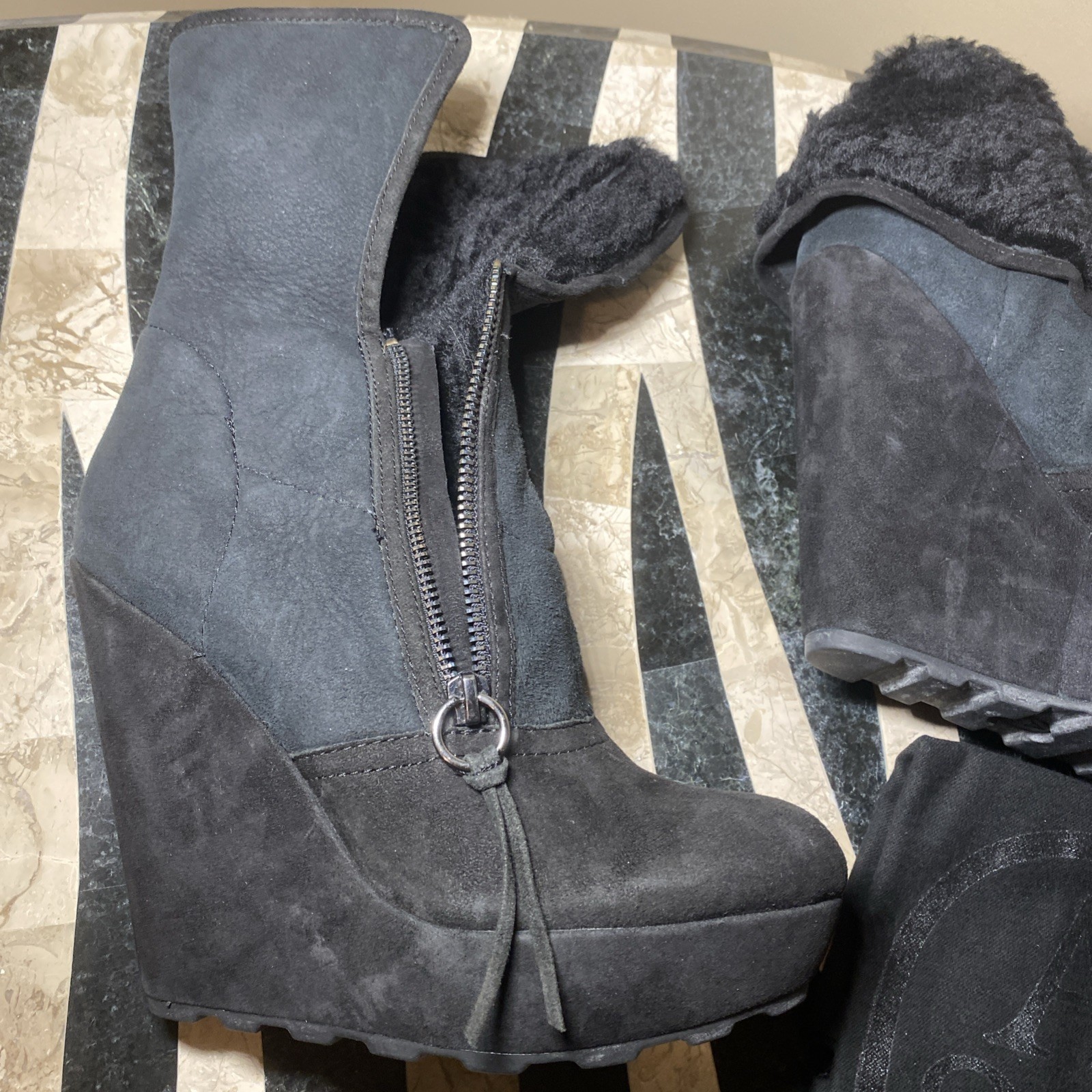 Ash Shearling Suede Wedge Lace-Boots Size 37 7 Y2K Vintage Boho Bohemian New