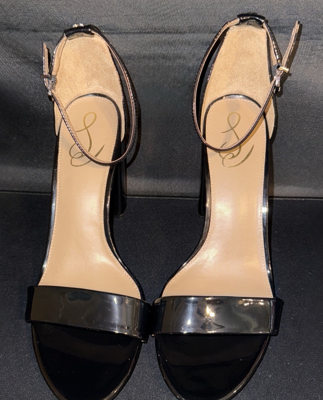 Sam Edelman Yaro Black Heels Open Toe, Ankle Strap Ready For Holidays