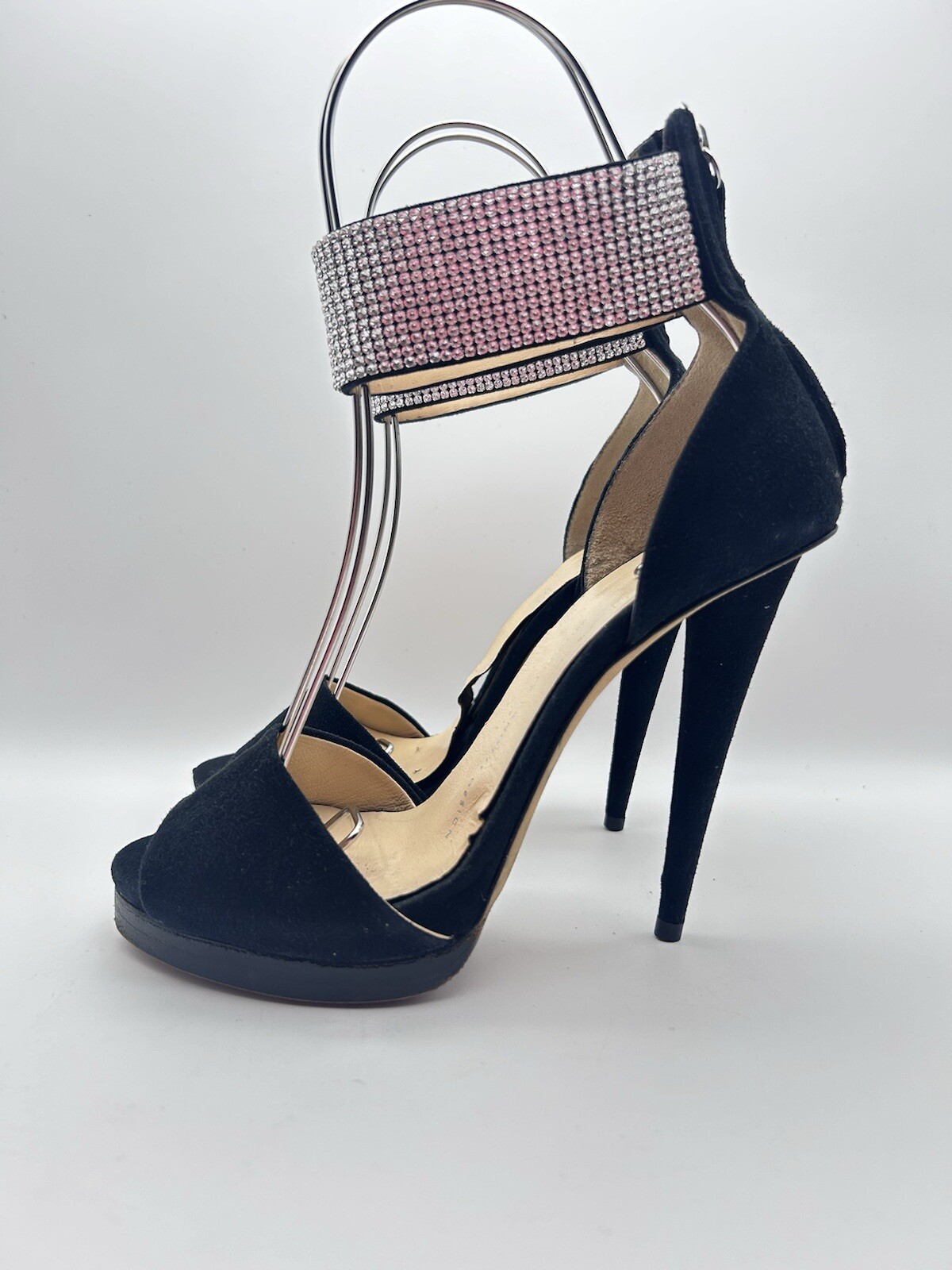 Giuseppe Zanotti Crystal-Cuff High Heel Stiletto Sandals in Black Suede Sz 36.5