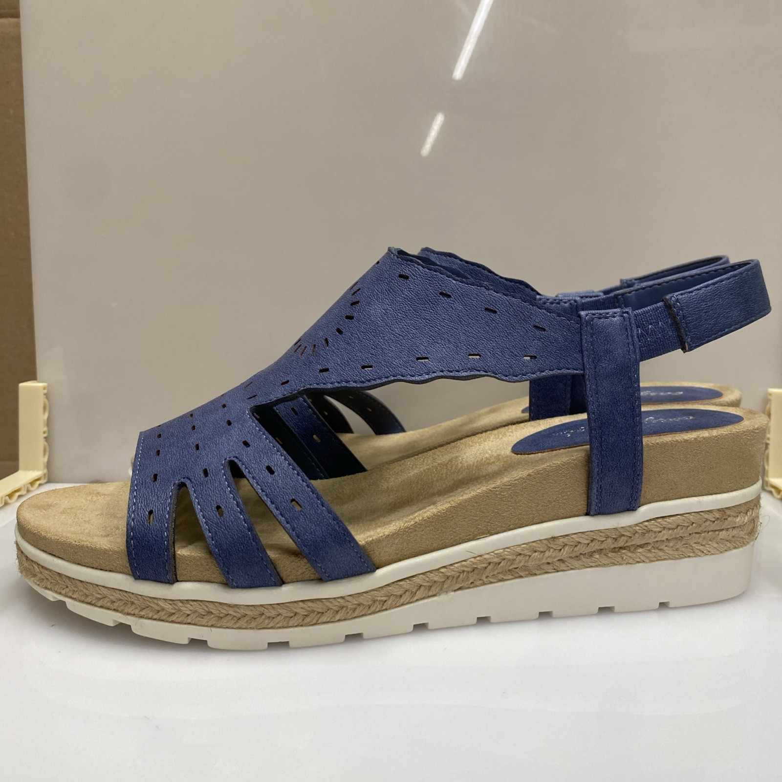 Easy Street Women’s Blue Denim Wedge Sandals Shoe Size 11 WW