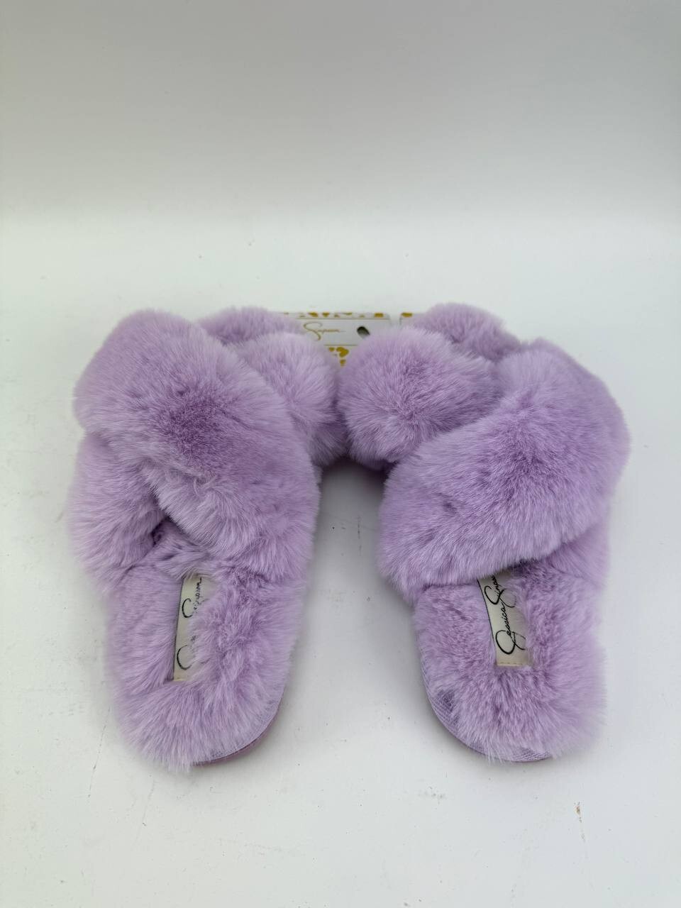 Jessica Simpson Purple Plush Cross Band Plush Memory Foam Slide Slipper Sz M 7-8