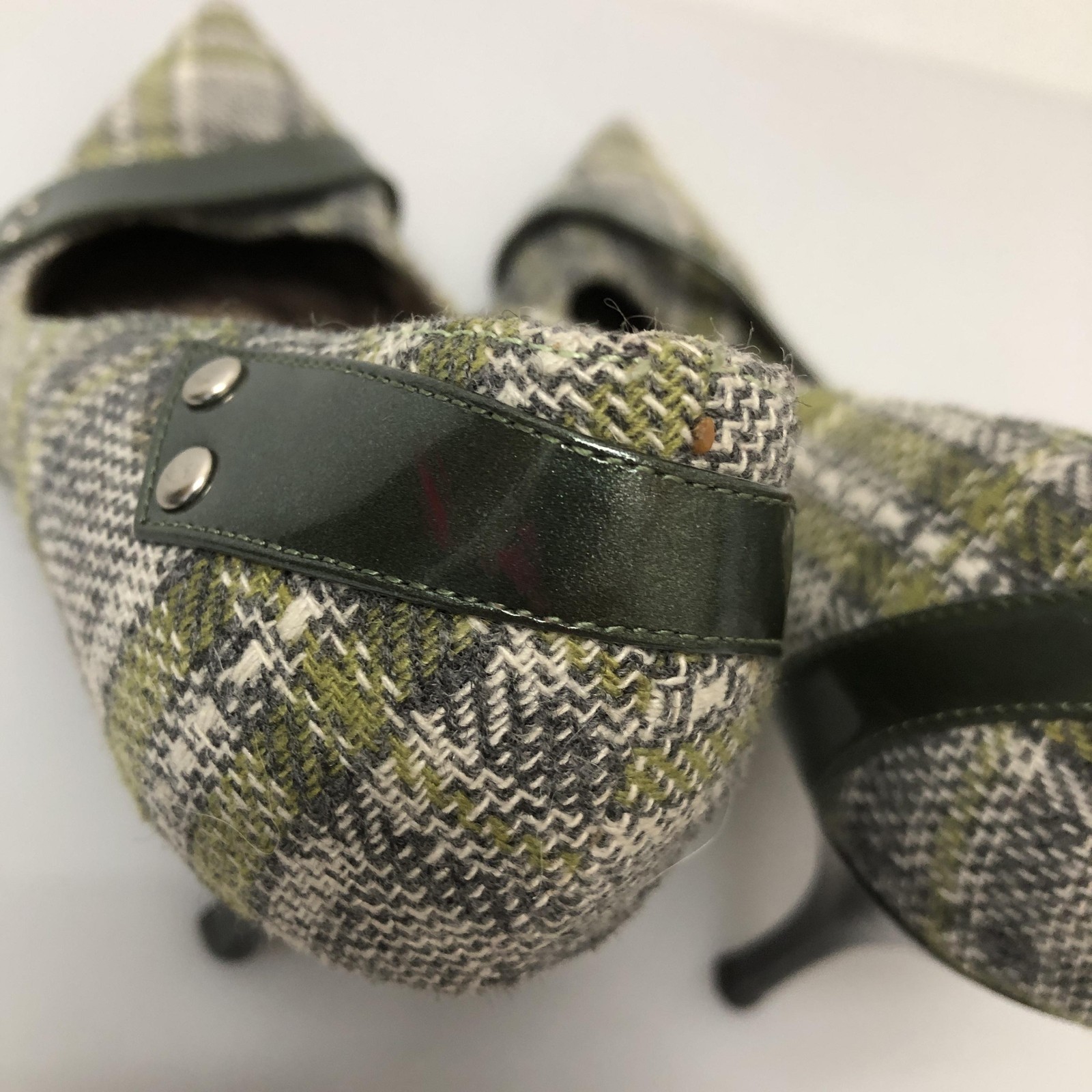 Naughty Monkey Shoes Womens Size 9.5 Green Plaid Pointed Toe Stiletto Heels