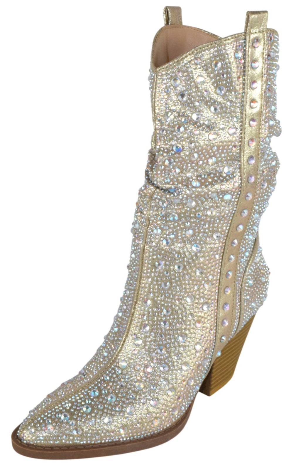 Forever Women Rhinestone Cowboy Boots Western Mid Calf Cowgirl RIVER-35 Gold
