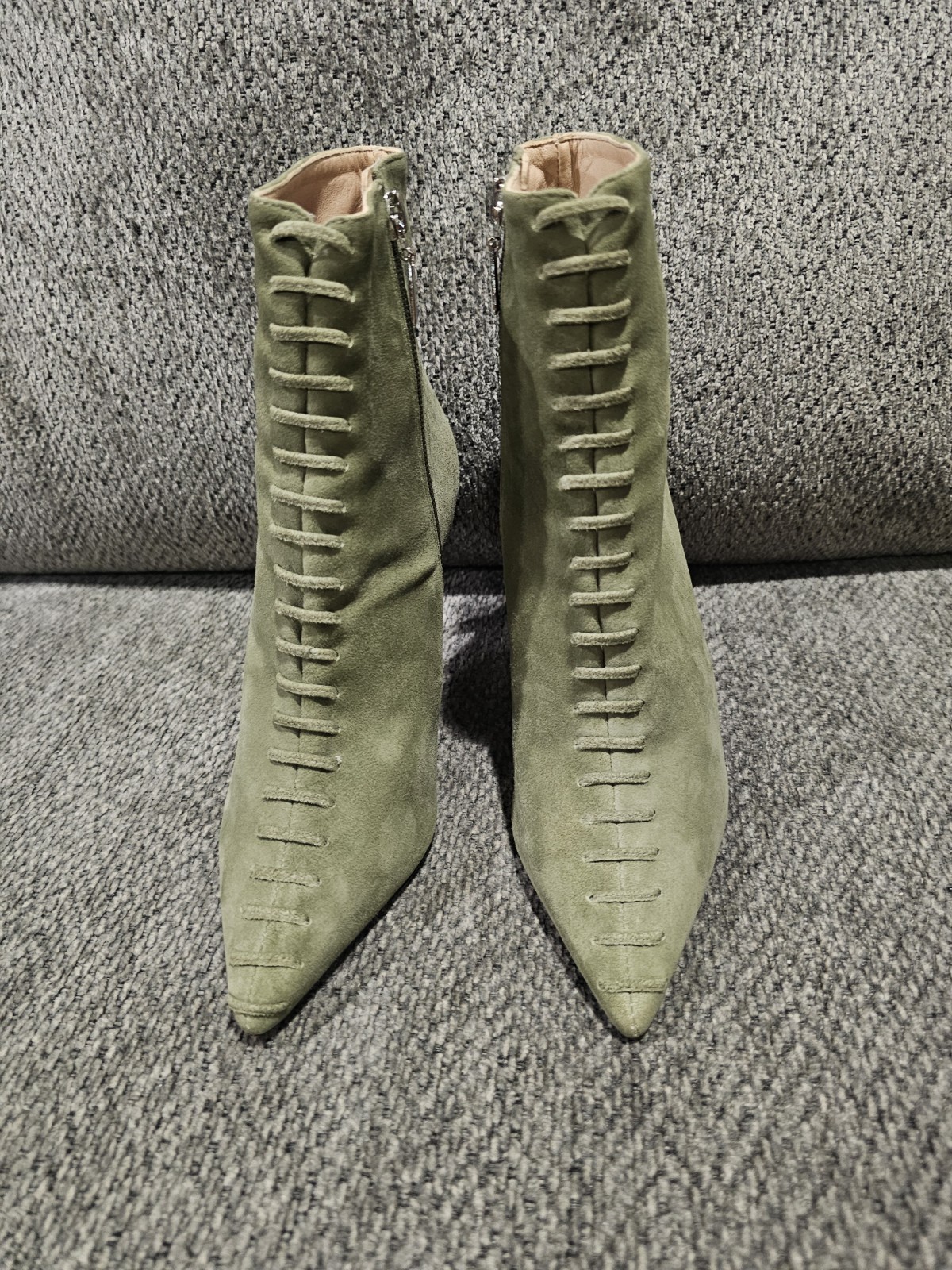 Schutz Olive Green Suede Pointed Toe Ankle Boots