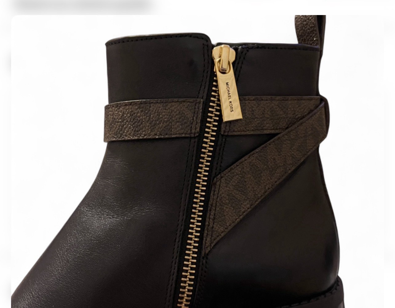Michael Kors Women’s Black Logo Print Leather Ankle Bootie Zip Closure Size 6M