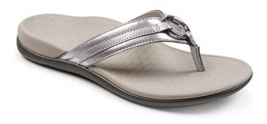 Vionic Tide Aloe Leather Pewter Toe-Post Sandal Flip Flop Women’s sizes 5-11 NEW
