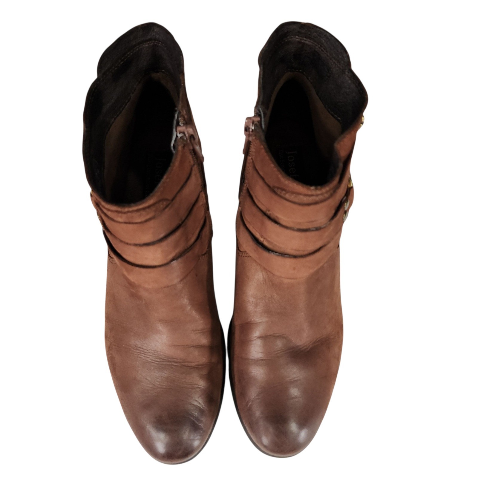 Josef Seibel Britney Ankle Boot 38 7-7.5 Women Brown Leather Straps Buckle 2.75″