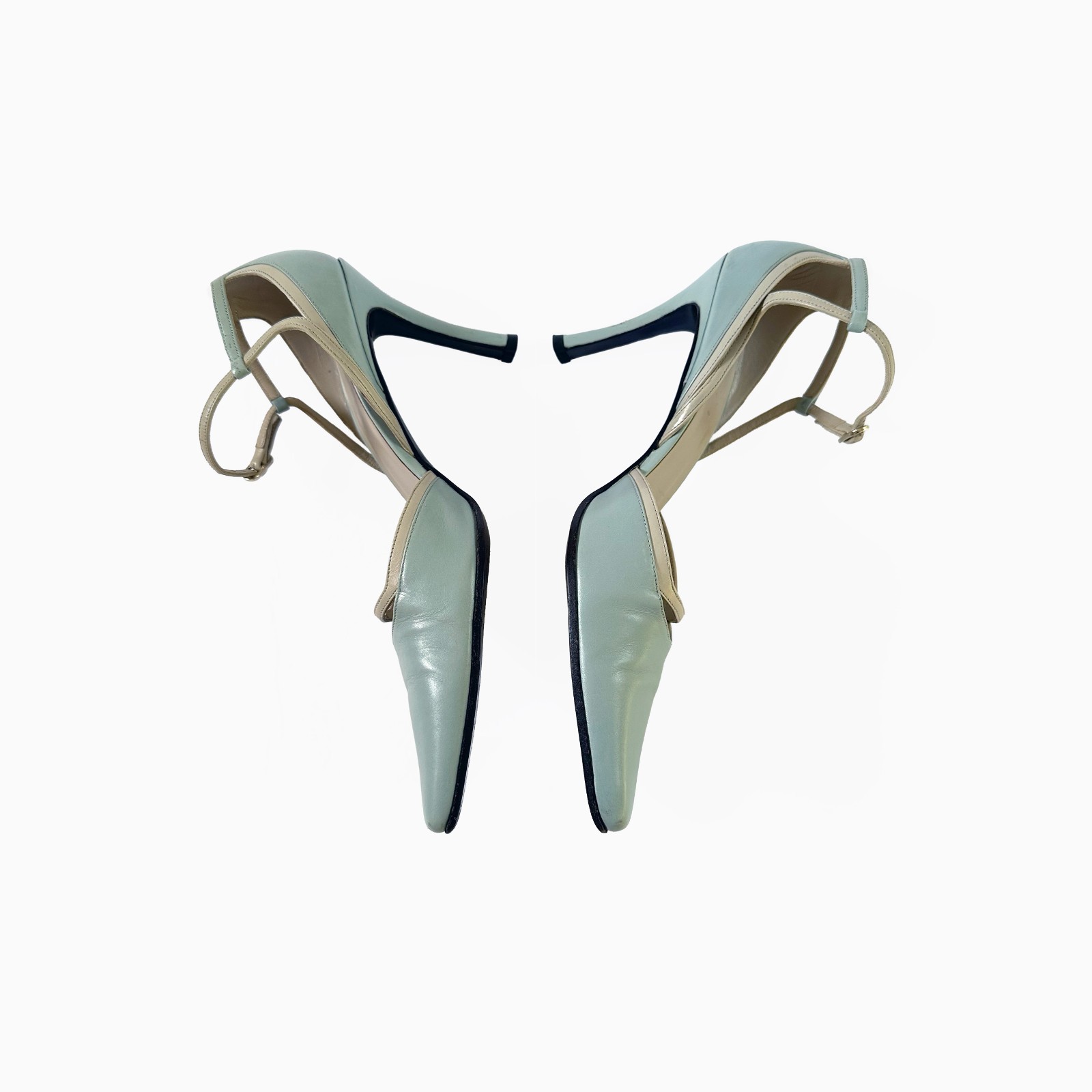 Vtg Gucci Tom Ford 90s Pistachio Mint Green Leather Slingback Stiletto Heels 7B