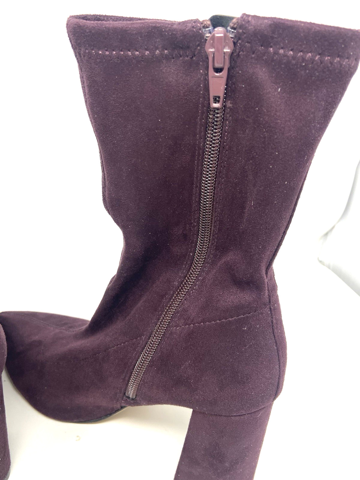 Express Purple Plum Burgundy Suede Zip Up Ankle Boots Womens Chunky High Heel -8