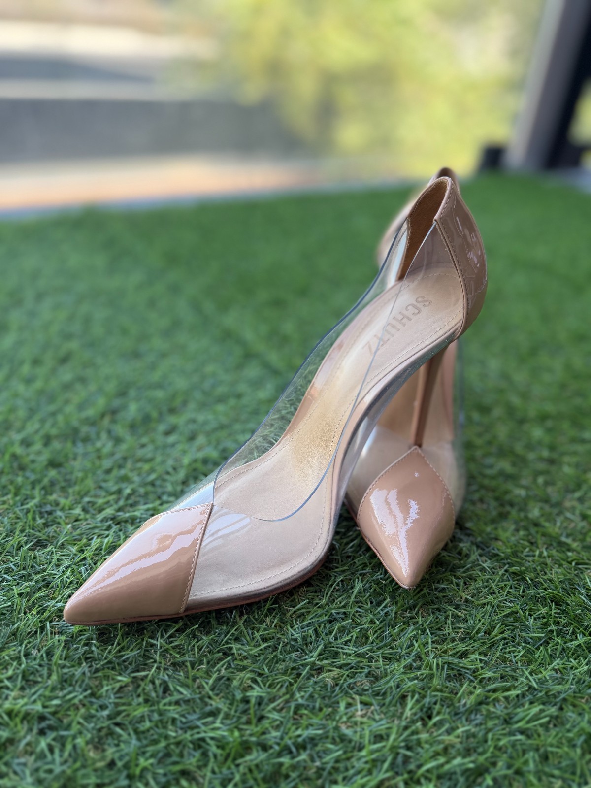 Schutz Cendi Nude Clear PVC Pointed Toe Pumps Stiletto Heels Size 8B