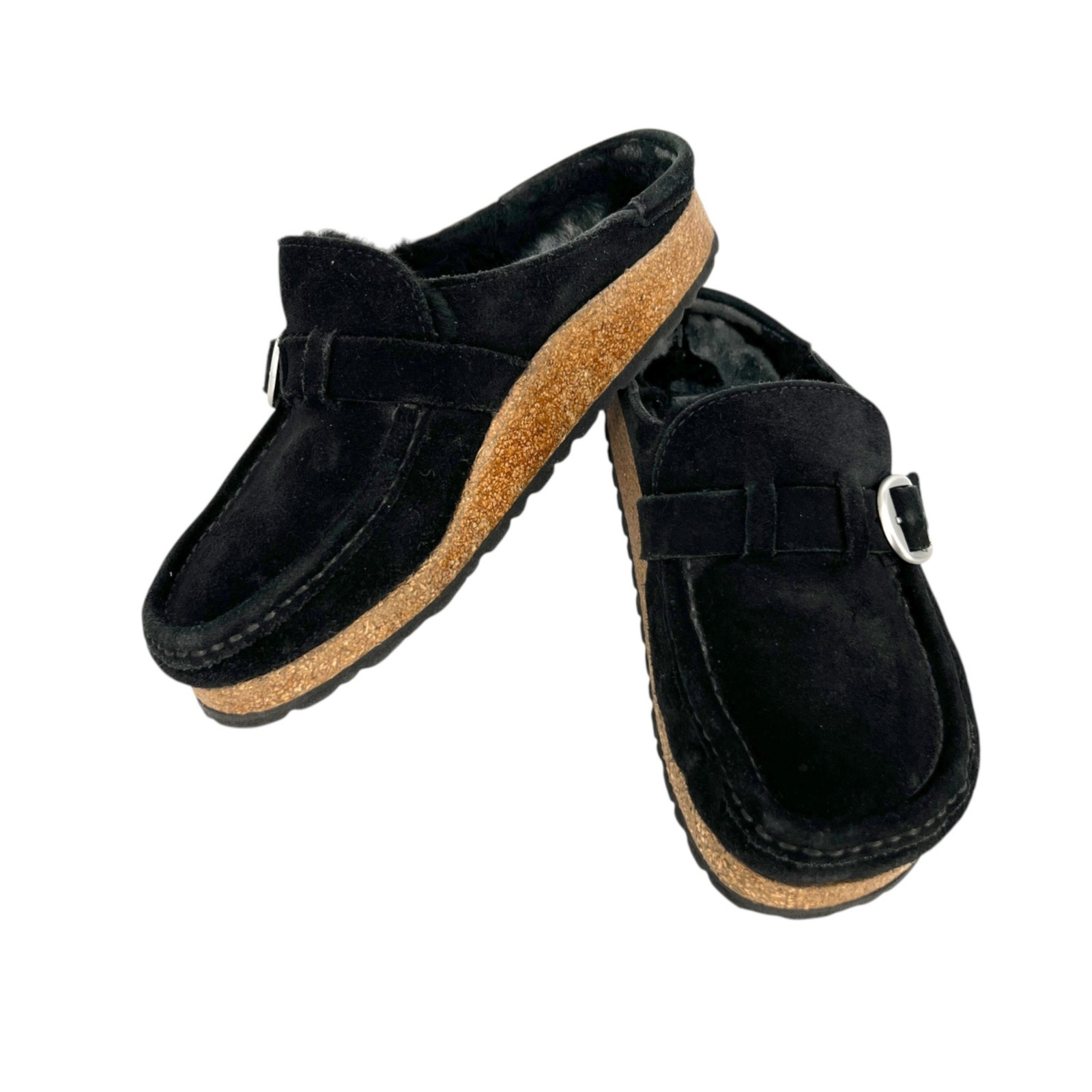 Birkenstock Buckley Shearling Clogs Black Suede Lined Slip-On Shoes Size 38 US 7