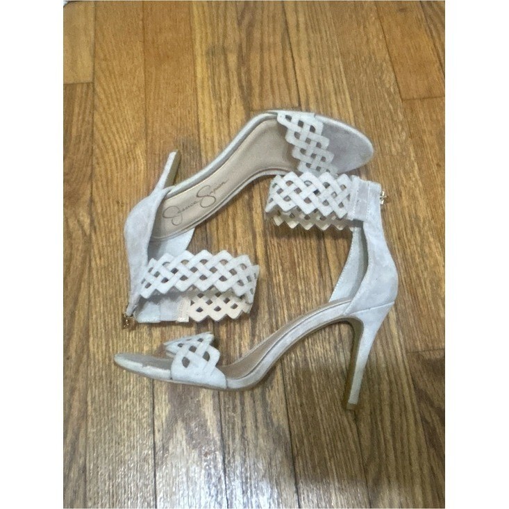 Jessica Simpson Cream Woven Ankle Strap Heeled Sandals Open Toe Size 8