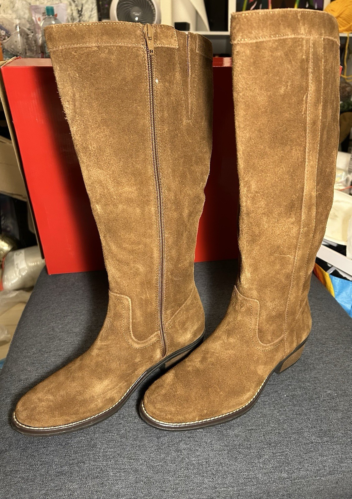White Mountain Altitude Women’s Knee High Brown Suede Zip Boots, 6.5 M