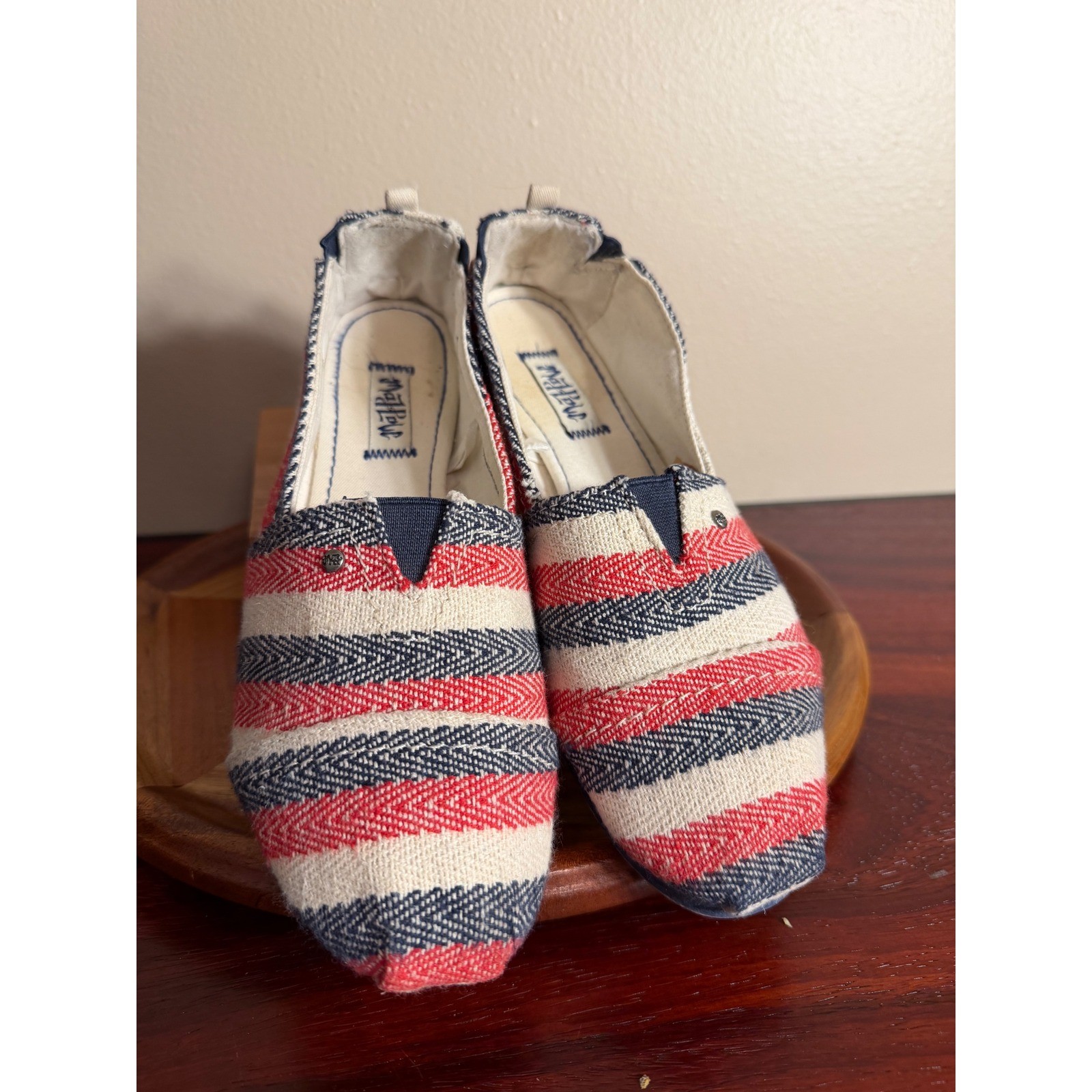 Mad Love Lennie Red White Blue Striped Canvas Slip On Espadrille Flats Womens 9