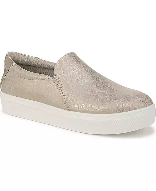 Dr Scholl’s Light Gold Faux Leather Slip On Sneakers 6M New Stylish Comfort