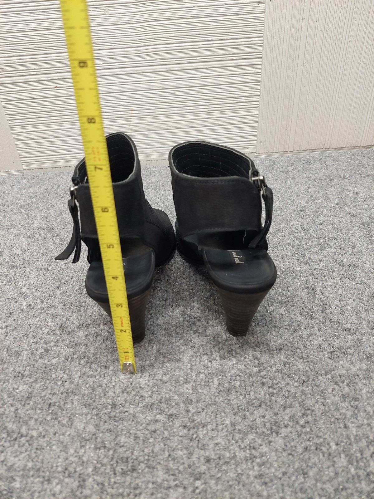 Paul Green Women Sandals 4.5 Black Zip Peep Toe Block Heel Comfort Logo Outdoor