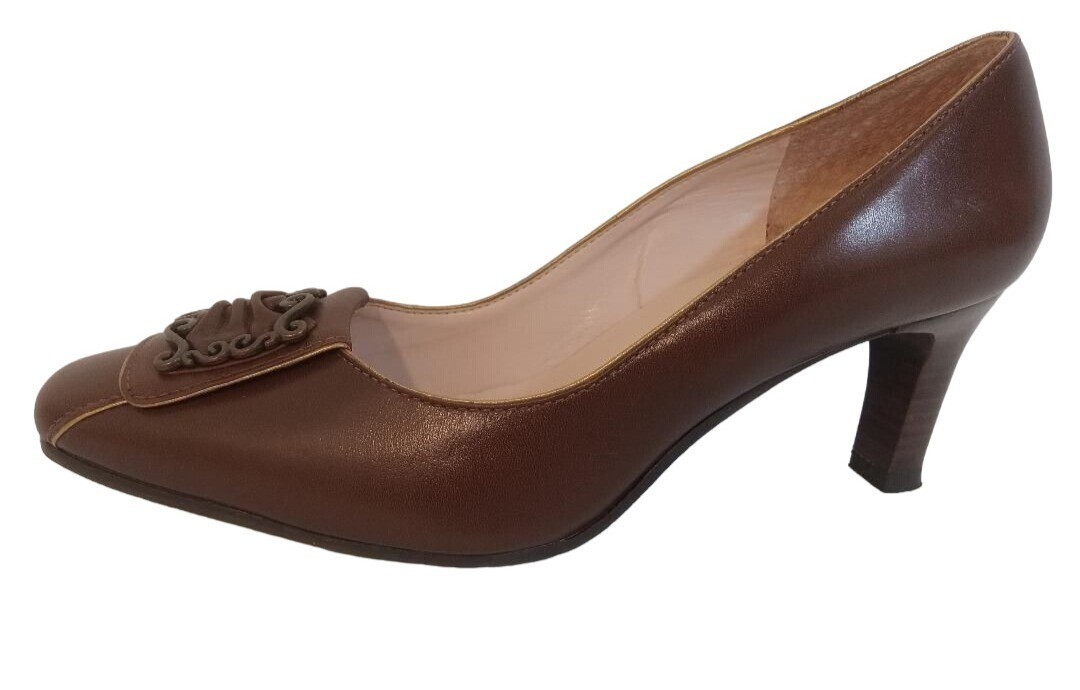 Unisa Shoes Claudine Womens Size 8B Brown Leather Heel 2.5 Inch Pumps Medallion