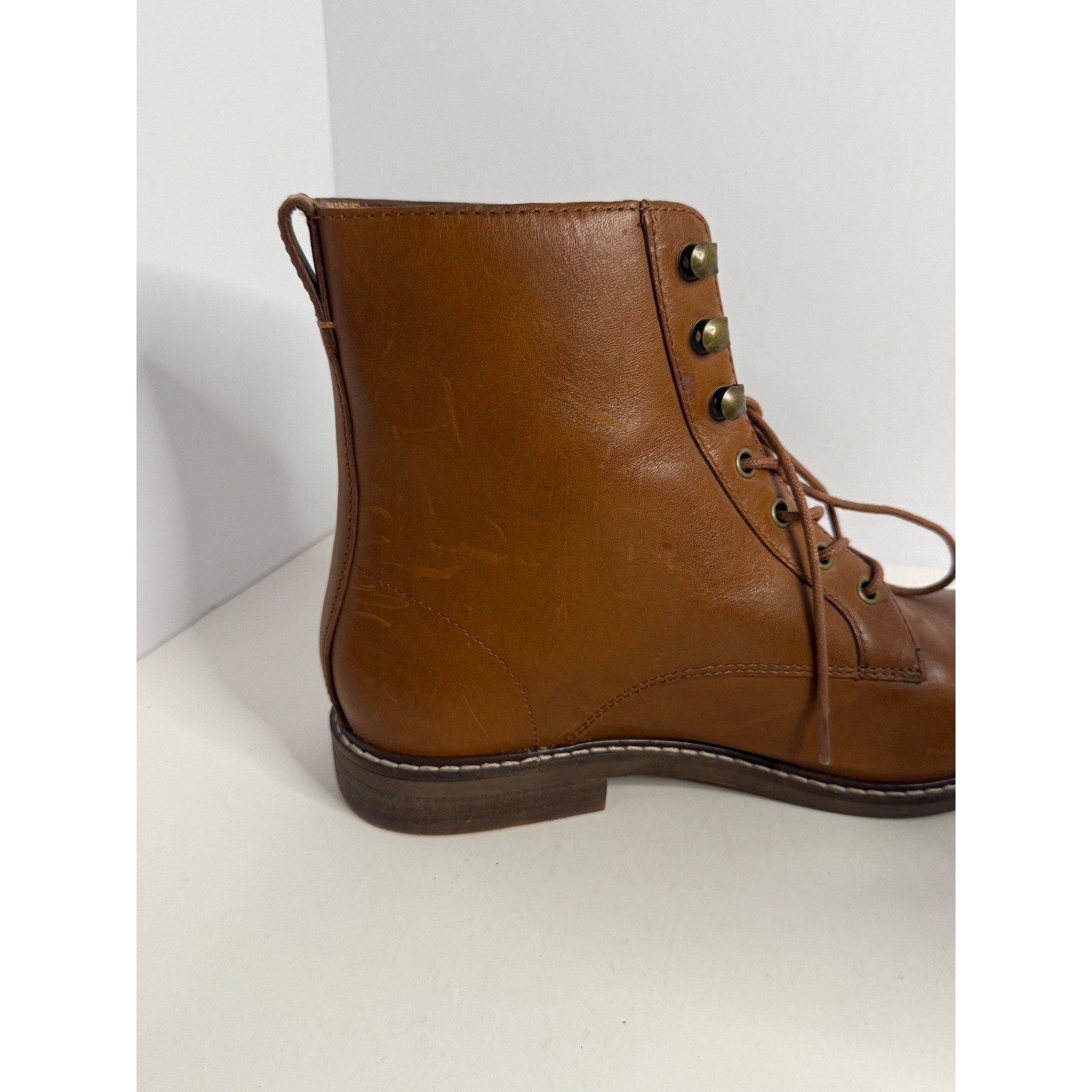 Madewell English Saddle Leather Lace Up Combat Boots NA974 Brown Womens Size 8