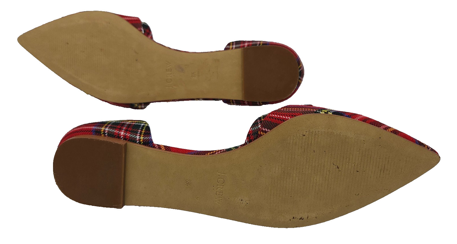 J. Crew Shoes Womens Size US 8.5 Vibrant Red Flats Tartan Plaid D’Orsay Holiday