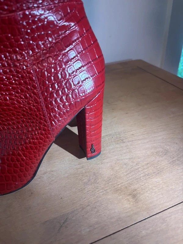Sam Edelman Red Croc Embossed Knee High Block Heel Boots Women’s Size 8