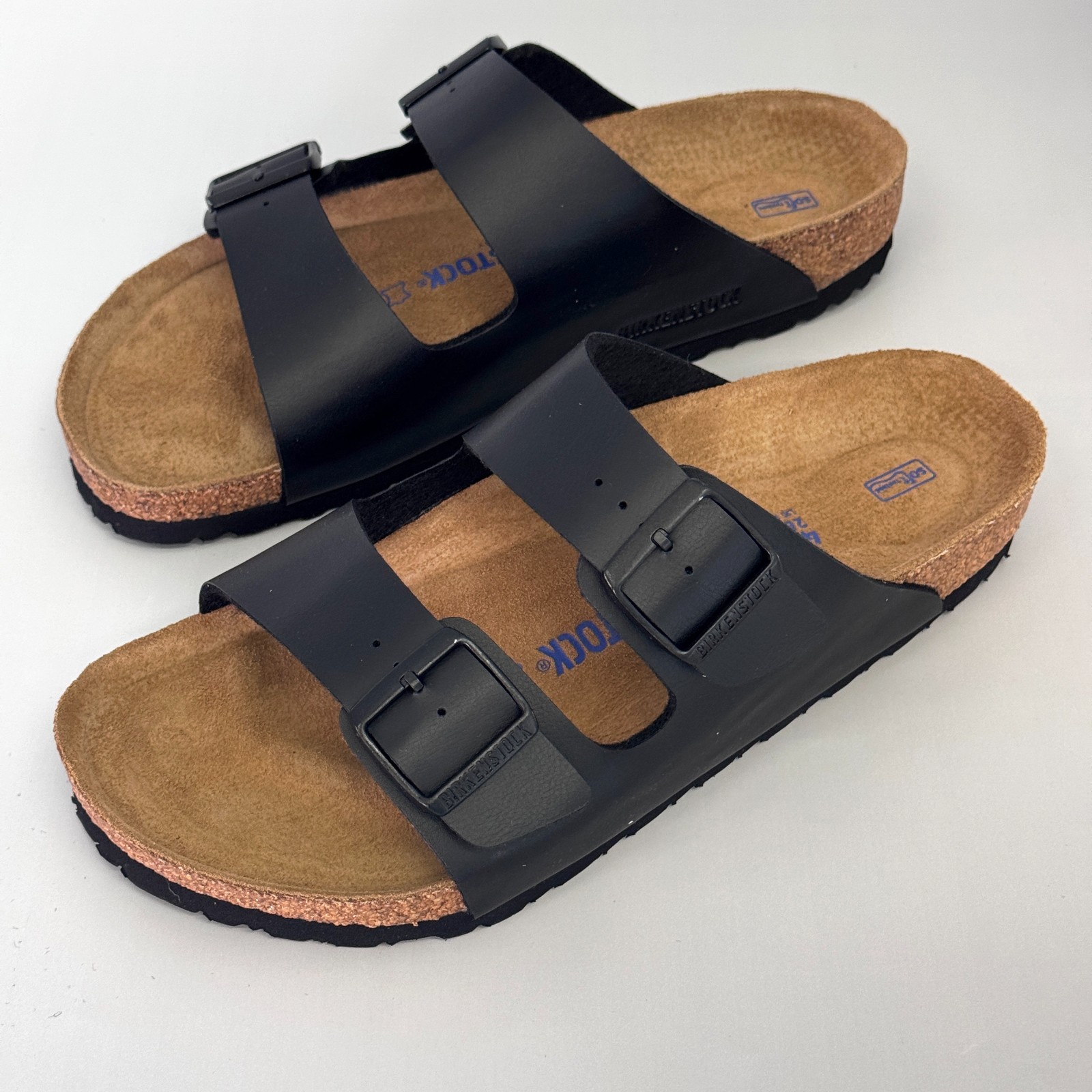Birkenstock Arizona Soft Footbed Birko-Flor Black Two-Strap Sandals EU37-45