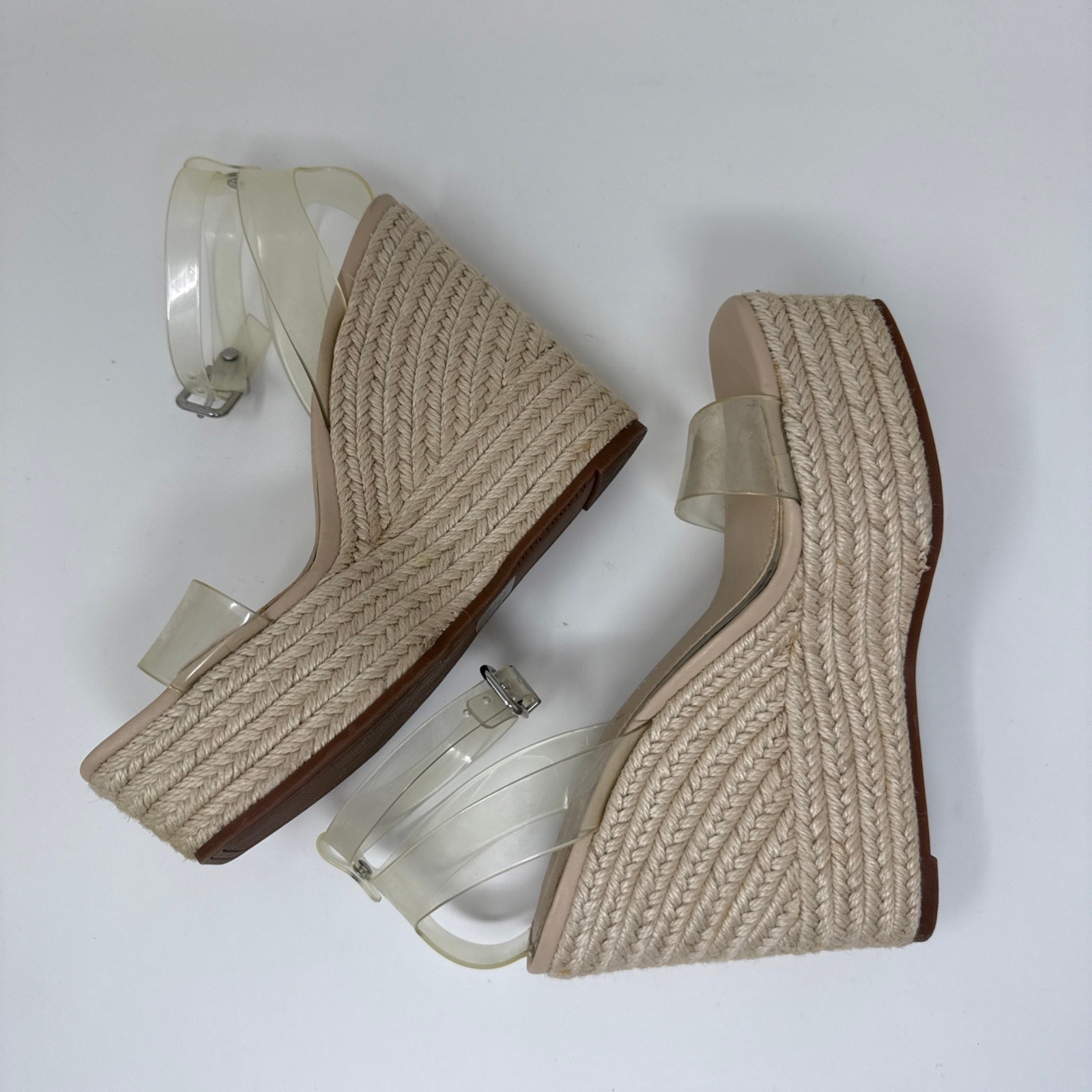 Gianni Bini Espadrille Platform Wedge Sandals Women 6 Nude Clear PVC Ankle Strap