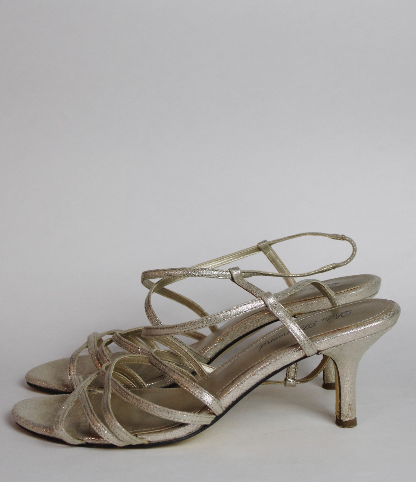 Lulu Townsend Shimmer Fabric Strappy Heels Open Toe Leather Outsole Size 9/39