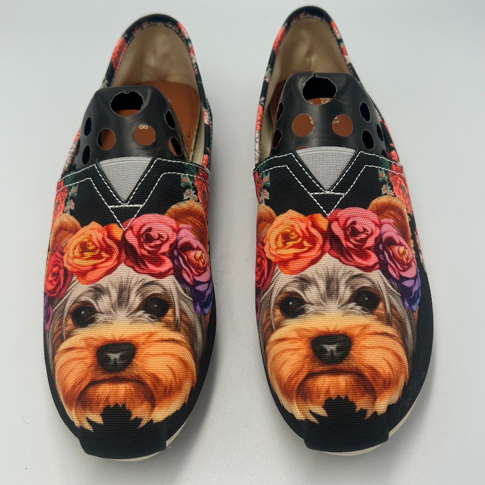 Yorkie Floral Dog Puppy Shoes Slip-on Shoes Womens 7.5 38 Groove Canvas Flats