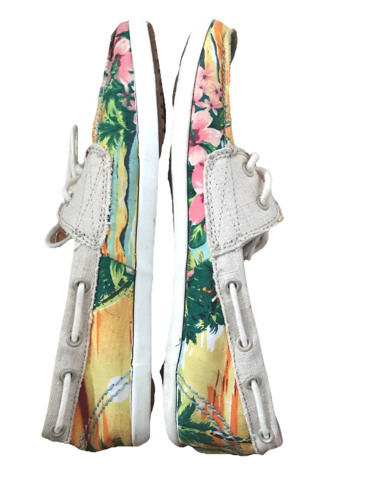 SANUK Canvas Tropical Beach Floral Multicolor Slip On Boat Loafer Shoe Woman 9.5