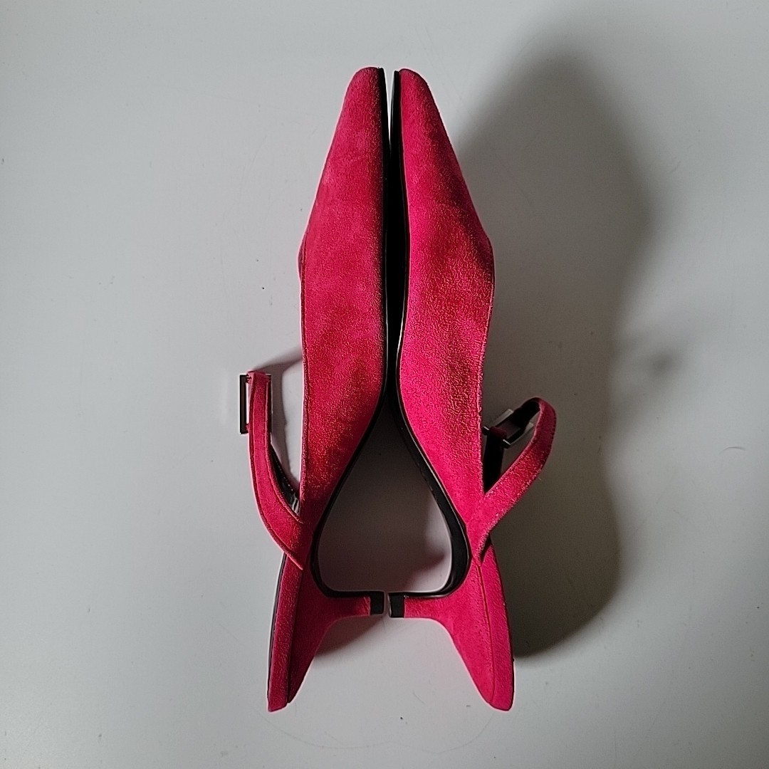 Zara Kitten Heel Point Toe Mules 7 Fuschia Pink Suede Chic Effortless Feminine