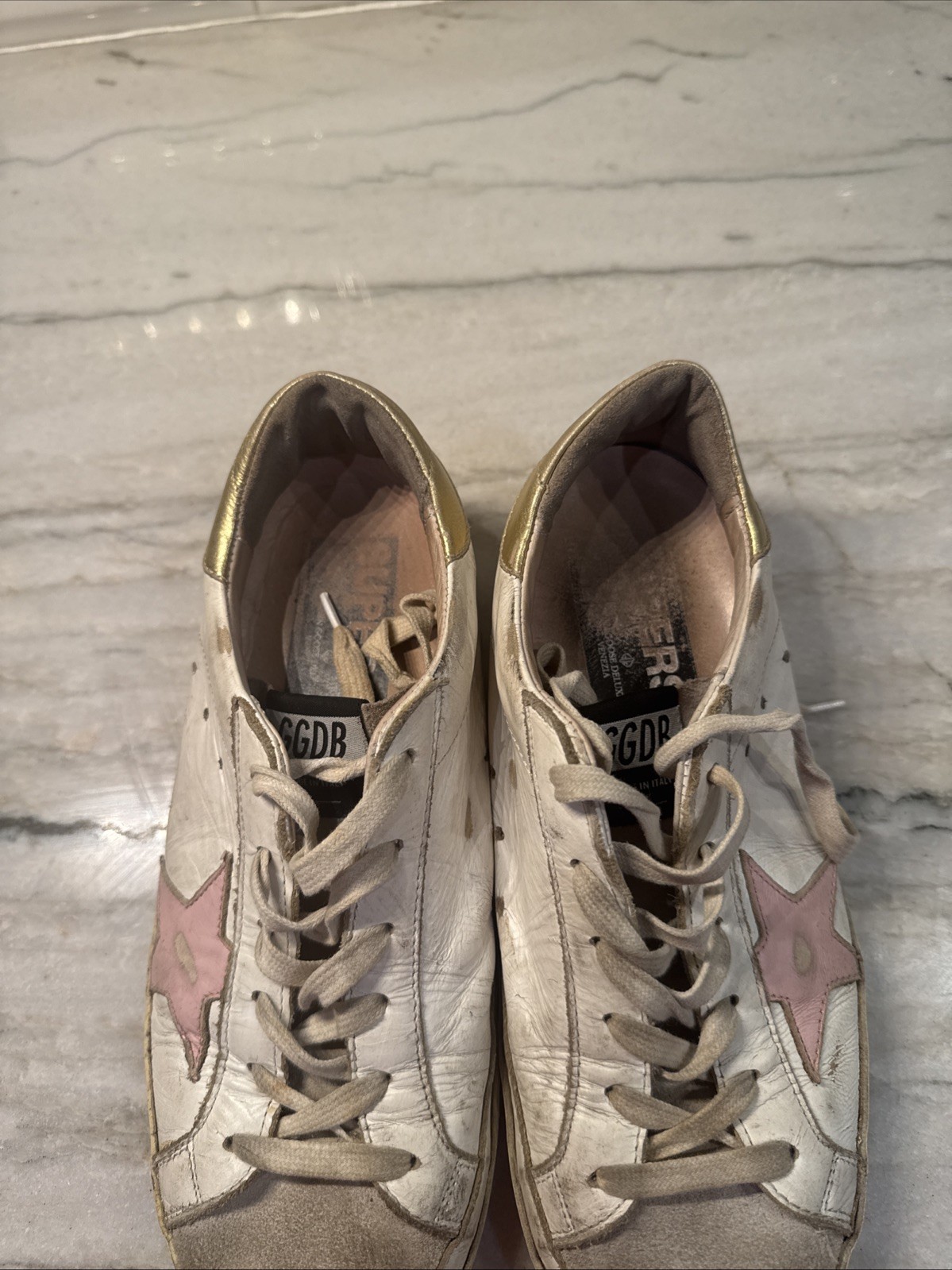 Golden Goose Super Star Sz 38 White Pink Gold Leather Low Top GGDB Lace Up